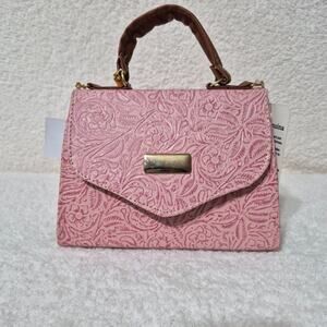 Handcrafted Pink Leather Crossbody Bag with Floral Embossed Design